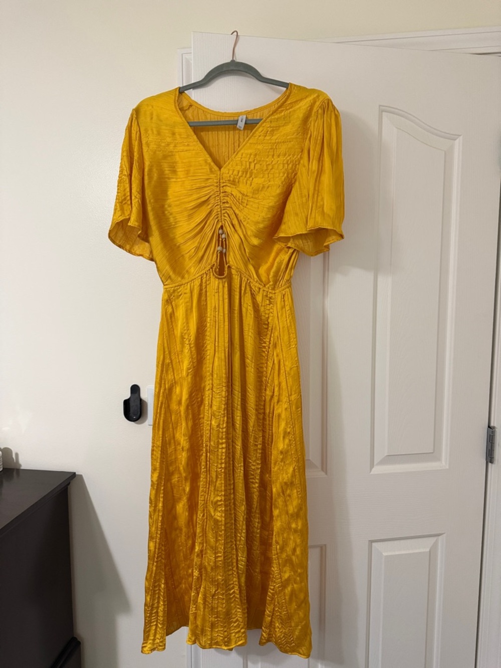 Yellow Ruched Front Midi Dress - Mango